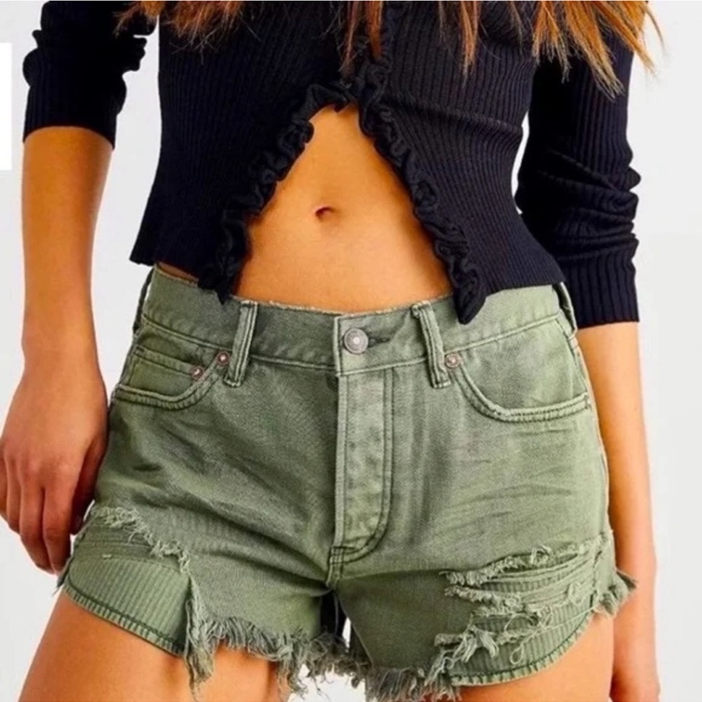 Free People Loving Good Vibrations Green Jean Shorts